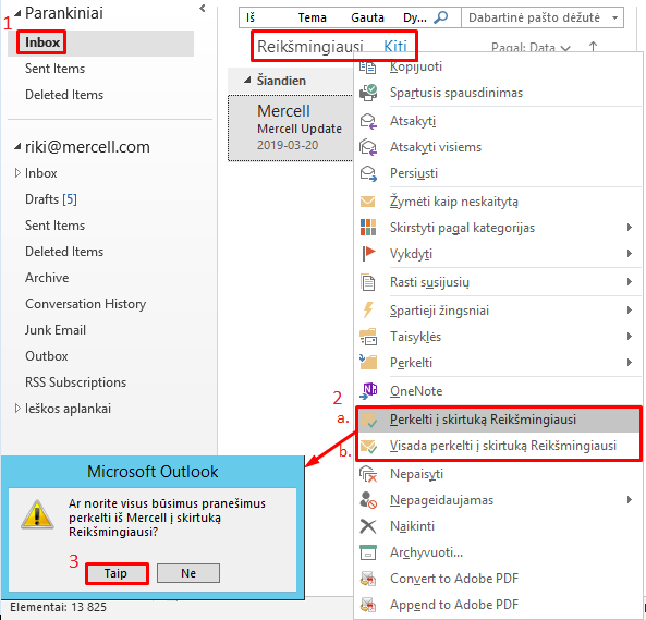 El. laiškų tvarkymas aplankuose