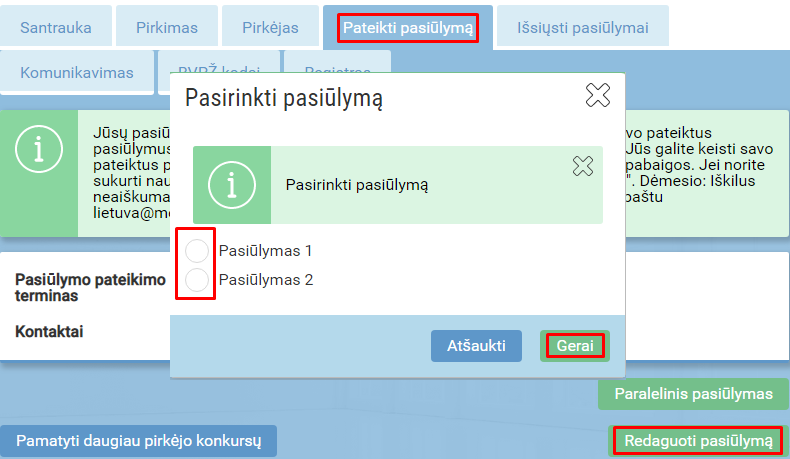 7.1 žingsnis - pasiūlymo koregavimas