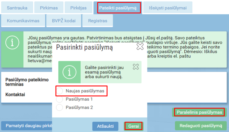 6.2 žingsnis - Paralelinio pasiūlymo pateikimas