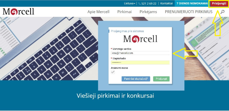 Prisijungimas prie MERCELL