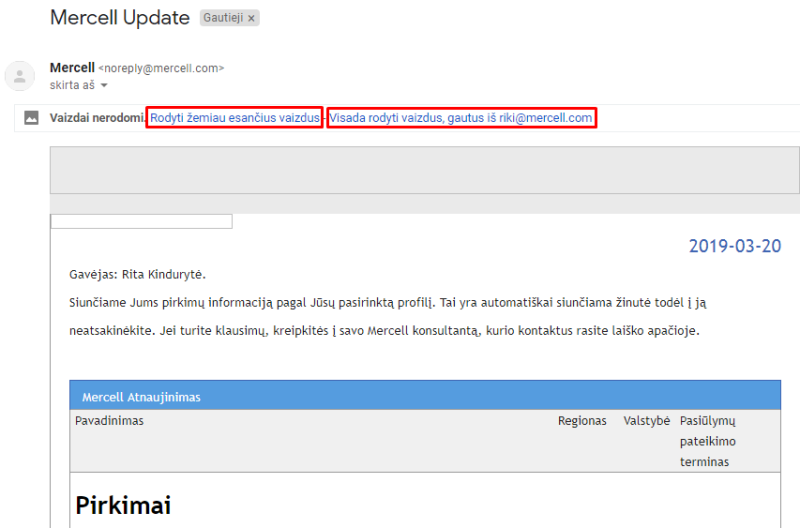 Paveikslėlių rodymas el. laiškuose
